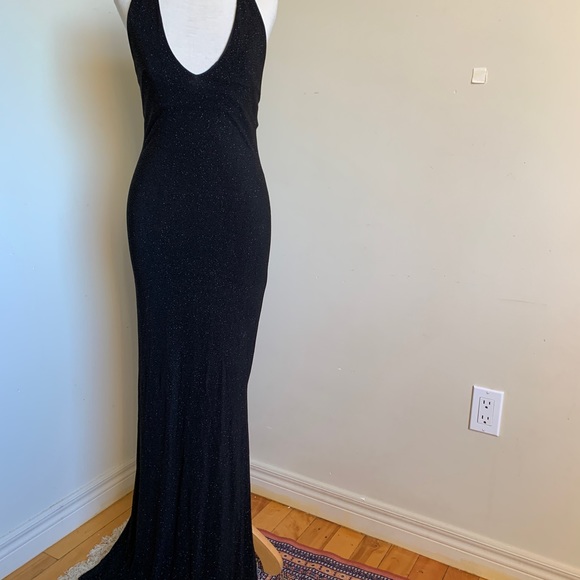 Slinky Backless Black Halter Evening Gown - Picture 7 of 9